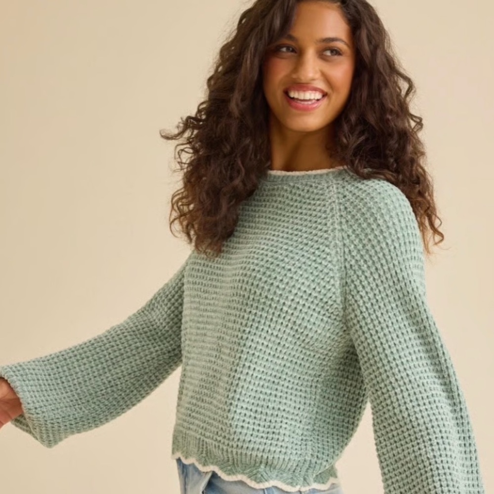 Altar'd State Scalloped Green Sweater